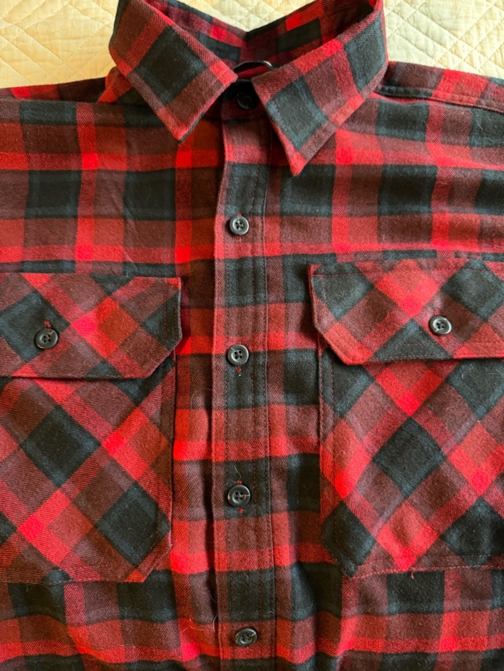 Eddie Bauer Red and Black Plaid Button-Down Shirt